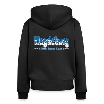 Magdeburg Fussball Fans Mein Leben Lang - Frauen Premium Bio Zip Hoodie - Schwarz - Hinten - Julia (174cm)
