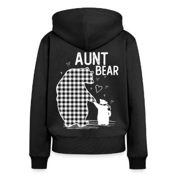 Aunt Bear - Frauen Premium Bio Zip Hoodie - Schwarz - Hinten - Julia (174cm)