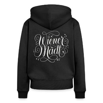 Wien Mädl - Frauen Premium Bio Zip Hoodie - Schwarz - Hinten - Julia (174cm)