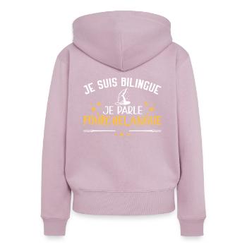 Humour film, cinéma, je suis bilingue, magicien - Sweat à capuche zippé Premium bio Femme - rose poudré - Dos - Julia (174cm)