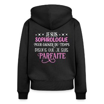 Sophrologue humour métier idée cadeau professions - Sweat à capuche zippé Premium bio Femme - noir - Dos - Julia (174cm)