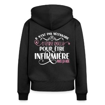 Idée cadeau infirmière, médecins, citations humour - Sweat à capuche zippé Premium bio Femme - noir - Dos - Julia (174cm)