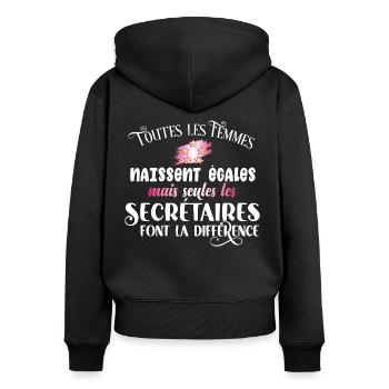 Secrétaire, idée cadeau métier pour femme, humour - Sweat à capuche zippé Premium bio Femme - noir - Dos - Julia (174cm)