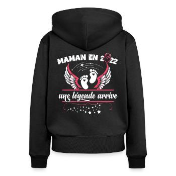 Maman 2022 Cadeau naissance surprise future maman - Sweat à capuche zippé Premium bio Femme - noir - Dos - Julia (174cm)