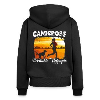 Canicross footing avec chien idée cadeau originale - Sweat à capuche zippé Premium bio Femme - noir - Dos - Julia (174cm)