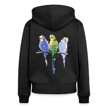 Wellensittich Sittich Vogel Papagei Tier - Frauen Premium Bio Zip Hoodie - Schwarz - Hinten - Julia (174cm)