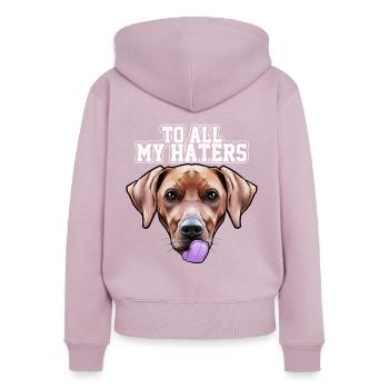 Rhodesian Ridgeback - Frauen Premium Bio Zip Hoodie - Altrosa - Hinten - Julia (174cm)
