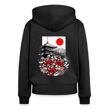 Asian geisha japan lotus - Women's Premium Organic Zip Hoodie - black - Back - Julia (174cm)