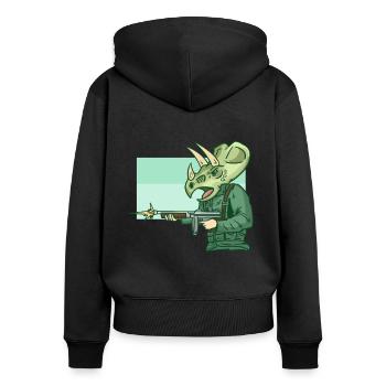 Soldat tricératops - Sweat à capuche zippé Premium bio Femme - noir - Dos - Julia (174cm)