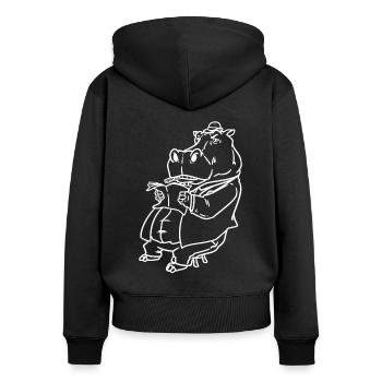 Nilpferd Schläger - Frauen Premium Bio Zip Hoodie - Schwarz - Hinten - Julia (174cm)