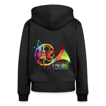 Waldhorn Messing Musikinstrument - Frauen Premium Bio Zip Hoodie - Schwarz - Hinten - Julia (174cm)