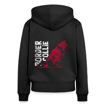 Border Collie geometrisch - Frauen Premium Bio Zip Hoodie - Schwarz - Hinten - Julia (174cm)