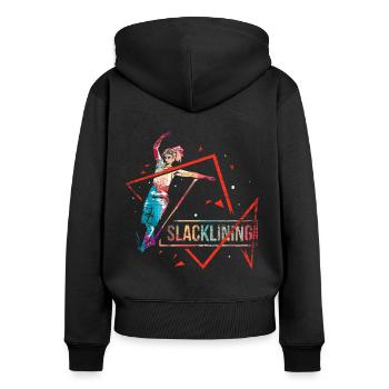 Slackline Polygon Geschenk - Frauen Premium Bio Zip Hoodie - Schwarz - Hinten - Julia (174cm)