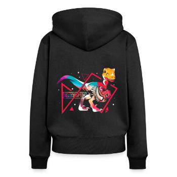 Velociraptor Polygon - Frauen Premium Bio Zip Hoodie - Schwarz - Hinten - Julia (174cm)