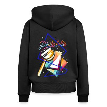 Philatelie Polygon - Frauen Premium Bio Zip Hoodie - Schwarz - Hinten - Julia (174cm)