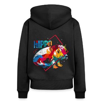 Nilpferd Polygon - Frauen Premium Bio Zip Hoodie - Schwarz - Hinten - Julia (174cm)