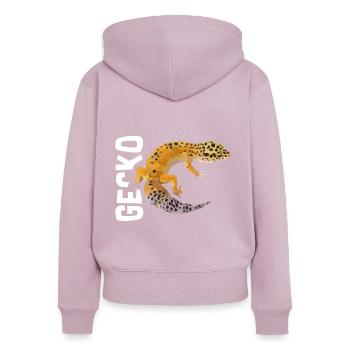 Gecko - Frauen Premium Bio Zip Hoodie - Altrosa - Hinten - Julia (174cm)