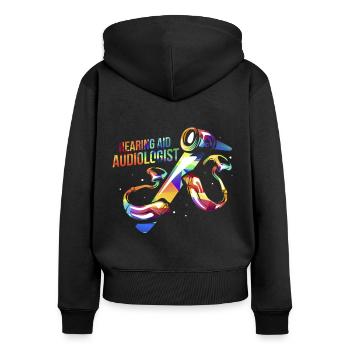 Hörakustiker Geschenk - Frauen Premium Bio Zip Hoodie - Schwarz - Hinten - Julia (174cm)