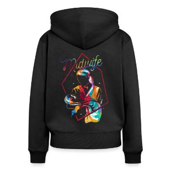 Hebamme Geschenk - Frauen Premium Bio Zip Hoodie - Schwarz - Hinten - Julia (174cm)