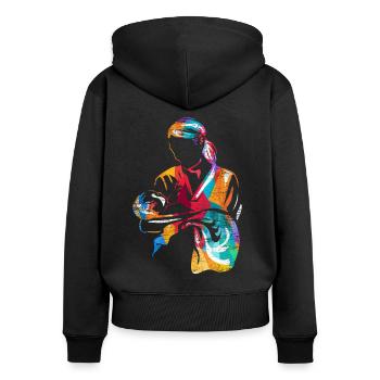 Hebamme - Frauen Premium Bio Zip Hoodie - Schwarz - Hinten - Julia (174cm)
