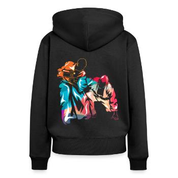 Aikido - Frauen Premium Bio Zip Hoodie - Schwarz - Hinten - Julia (174cm)