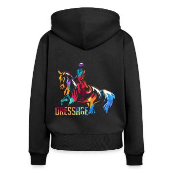 Dressur Reiterliches Geschenk - Frauen Premium Bio Zip Hoodie - Schwarz - Hinten - Julia (174cm)