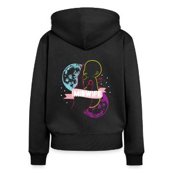 Hebamme - Frauen Premium Bio Zip Hoodie - Schwarz - Hinten - Julia (174cm)