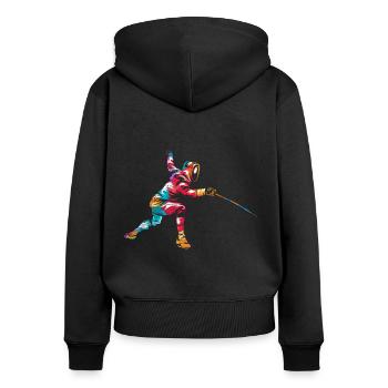Fechten - Frauen Premium Bio Zip Hoodie - Schwarz - Hinten - Julia (174cm)