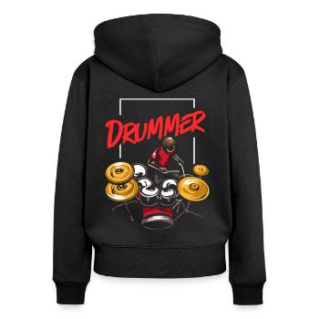 Batterie - Sweat à capuche zippé Premium bio Femme - noir - Dos - Julia (174cm)