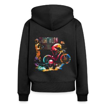 Compétition Triathlon Sport - Sweat à capuche zippé Premium bio Femme - noir - Dos - Julia (174cm)