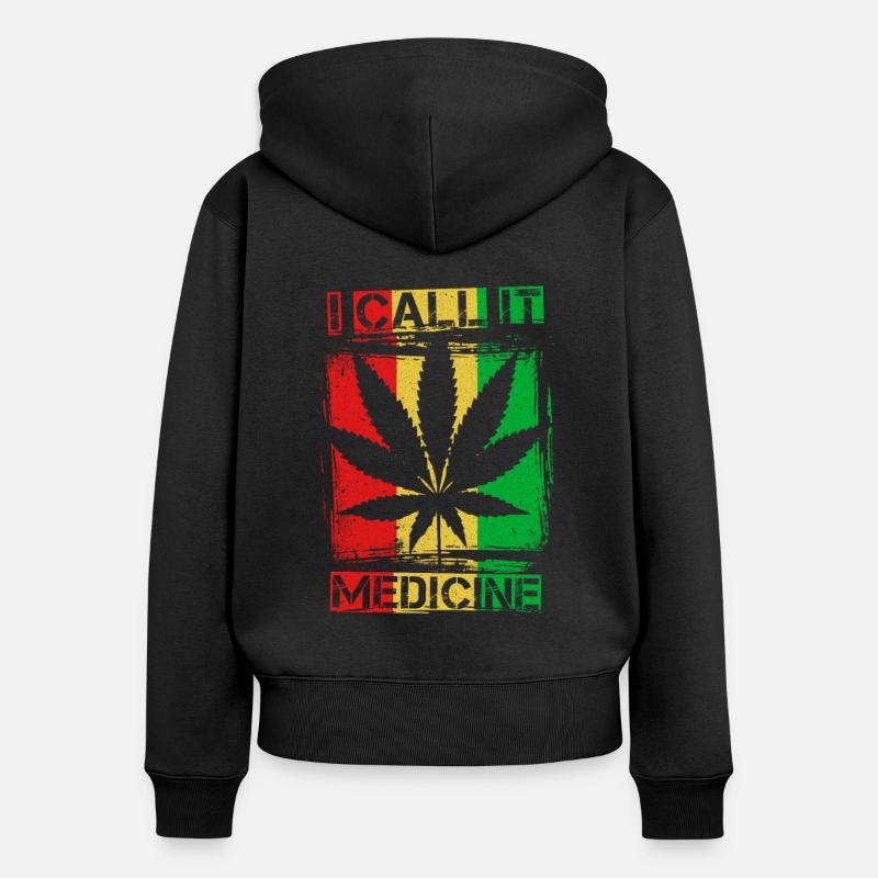 Weed Chanvre Hippie Rétro THC 420 Cadeau - Sweat à capuche zippé Premium bio Femme - noir
