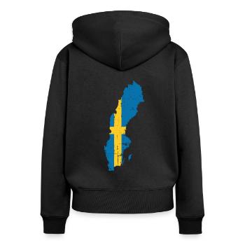 Pays du pavillon de la Suède - Sweat à capuche zippé Premium bio Femme - noir - Dos - Julia (174cm)