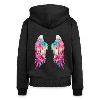 Engelsflügel - Frauen Premium Bio Zip Hoodie - Schwarz - Hinten - Julia (174cm)