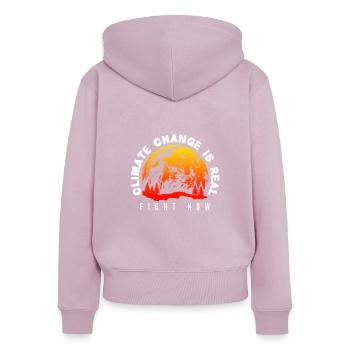 Changement climatique - Sweat à capuche zippé Premium bio Femme - rose poudré - Dos - Julia (174cm)