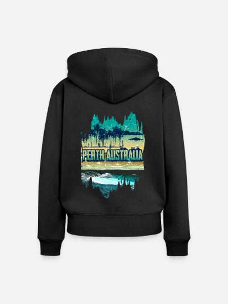Perth Australien Retro Urlaub - Frauen Premium Bio Zip Hoodie - Schwarz