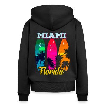 Miami Beach Vacation Retro Florida America Gift - Sweat à capuche zippé Premium bio Femme - noir - Dos - Julia (174cm)