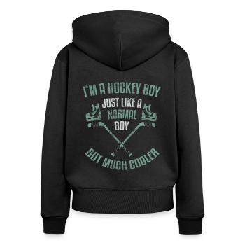 Hockey Boy Eishockey Jungen Wintersport - Frauen Premium Bio Zip Hoodie - Schwarz - Hinten - Julia (174cm)