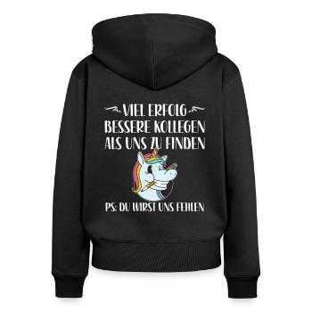 Abschiedsgeschenk Kollegin Mitarbeiterin Einhorn - Frauen Premium Bio Zip Hoodie - Schwarz - Hinten - Julia (174cm)