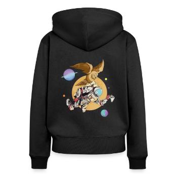 Weltall Kontroller - Frauen Premium Bio Zip Hoodie - Schwarz - Hinten - Julia (174cm)