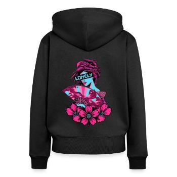 Geisha Lonely Soft Grunge Vaporwave Gift - Women's Premium Organic Zip Hoodie - black - Back - Julia (174cm)