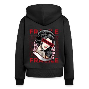 Geisha Fragile Grunge Japanese Aesthetic Geschenk - Frauen Premium Bio Zip Hoodie - Schwarz - Hinten - Julia (174cm)