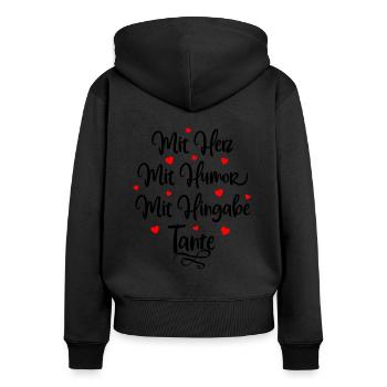 Für die besten Tanten - Tante Sprüche - Frauen Premium Bio Zip Hoodie - Schwarz - Hinten - Julia (174cm)