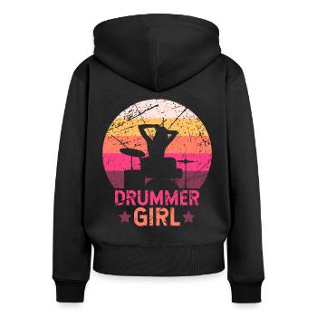 Schlagzeugspieler Girl Schlagzeug - Frauen Premium Bio Zip Hoodie - Schwarz - Hinten - Julia (174cm)