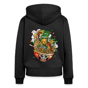 Ramen Drache In Daruma Bowl Vaporwave Kanagawa - Frauen Premium Bio Zip Hoodie - Schwarz - Hinten - Julia (174cm)