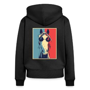 Pferde Reiten Vintage Pferd Reiten - Frauen Premium Bio Zip Hoodie - Schwarz - Hinten - Julia (174cm)