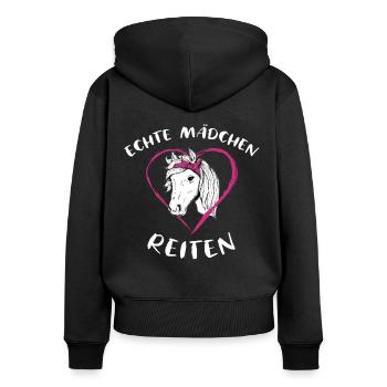 Echte Mädchen Reiten Pferde - Frauen Premium Bio Zip Hoodie - Schwarz - Hinten - Julia (174cm)