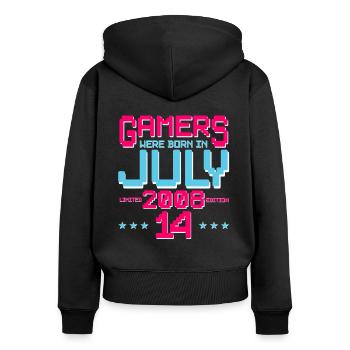 14ème Anniversaire Juillet Vintage 2008 Gamer - Sweat à capuche zippé Premium bio Femme - noir - Dos - Julia (174cm)