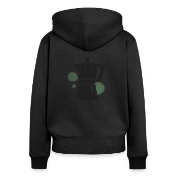 In coffee we trust - Kaffee Spruch Mokka Kanne - Frauen Premium Bio Zip Hoodie - Schwarz - Hinten - Julia (174cm)
