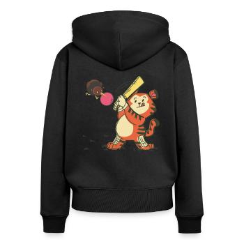 Joueur de cricket avec jeu de cricket Kiwi bird - Sweat à capuche zippé Premium bio Femme - noir - Dos - Julia (174cm)