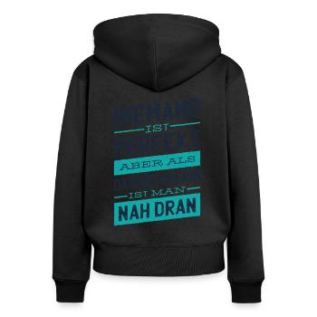 Dachdecker Handwerker lustiges Sprüche - Frauen Premium Bio Zip Hoodie - Schwarz - Hinten - Julia (174cm)